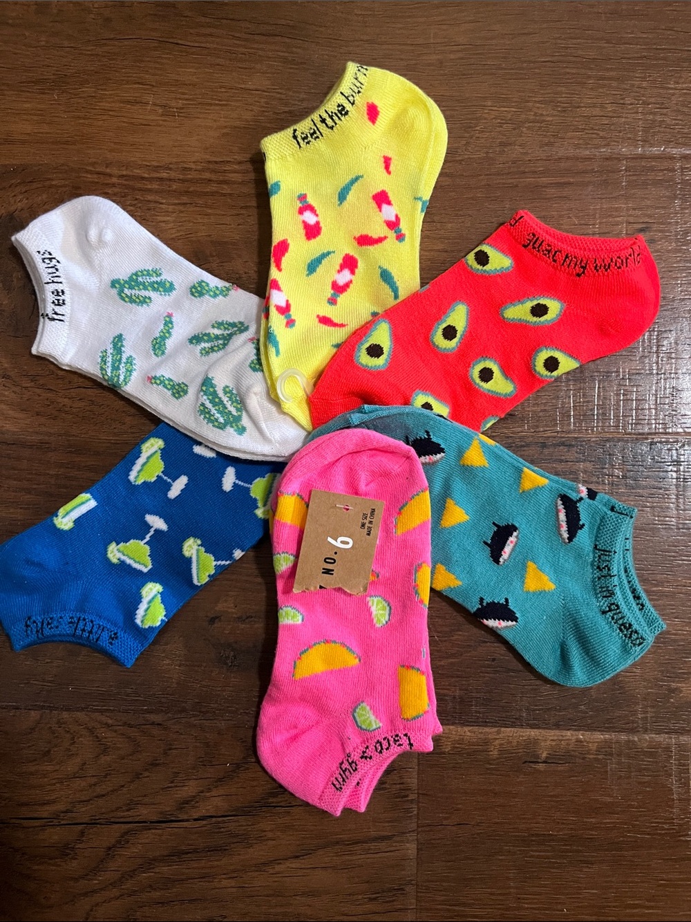 6 NWT Colorful No-Show Sock Set - Fruit & Food Prints